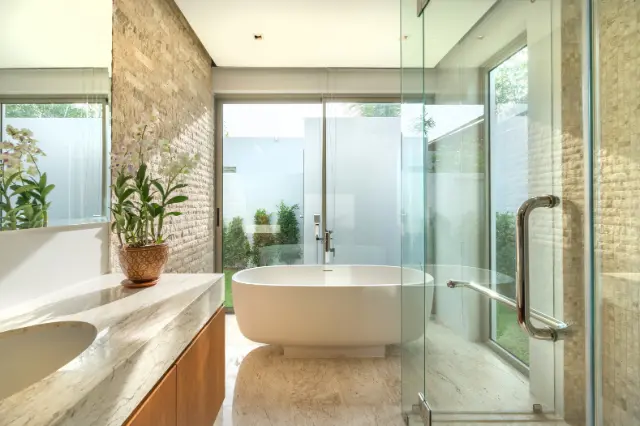 Airbnb bathroom cleaning service Miami FL — sanitized shower and toilet Harmony Clean
